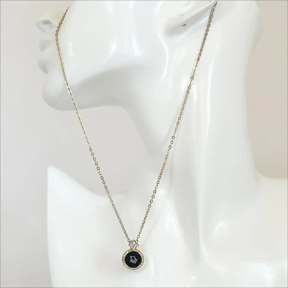 DIOR Vintage Crystal & Enamel Pendant Necklace - Picture 10 of 12